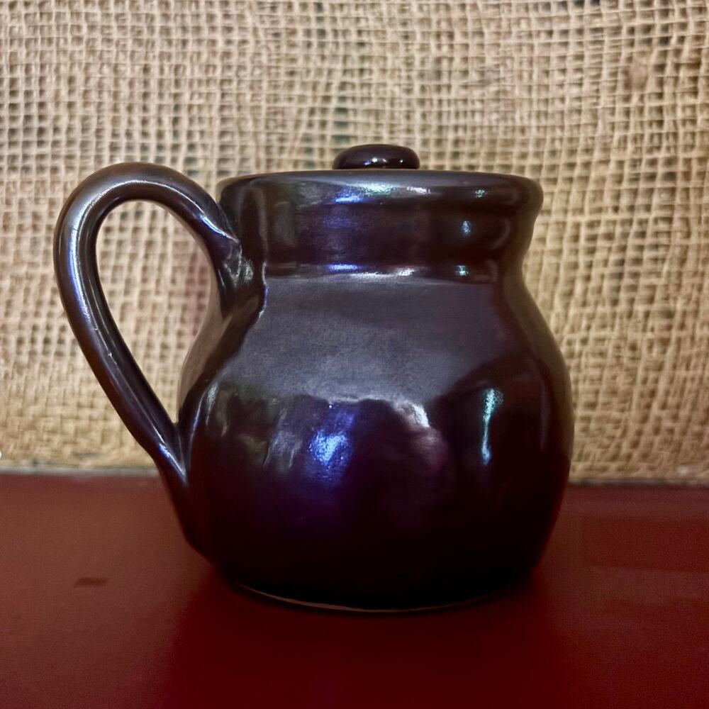 Vintage Dorchester Pottery Lidded Bean Pot w/ Handle 3" Miniature Brown Glaze